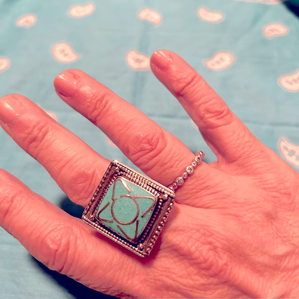 Silver Square Gemstone Turquoise Ring - image 3